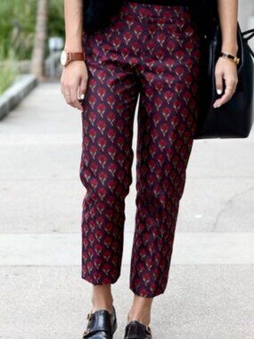 Club Monaco Burgundy Floral Brocade Mid Rise Ankle Pants